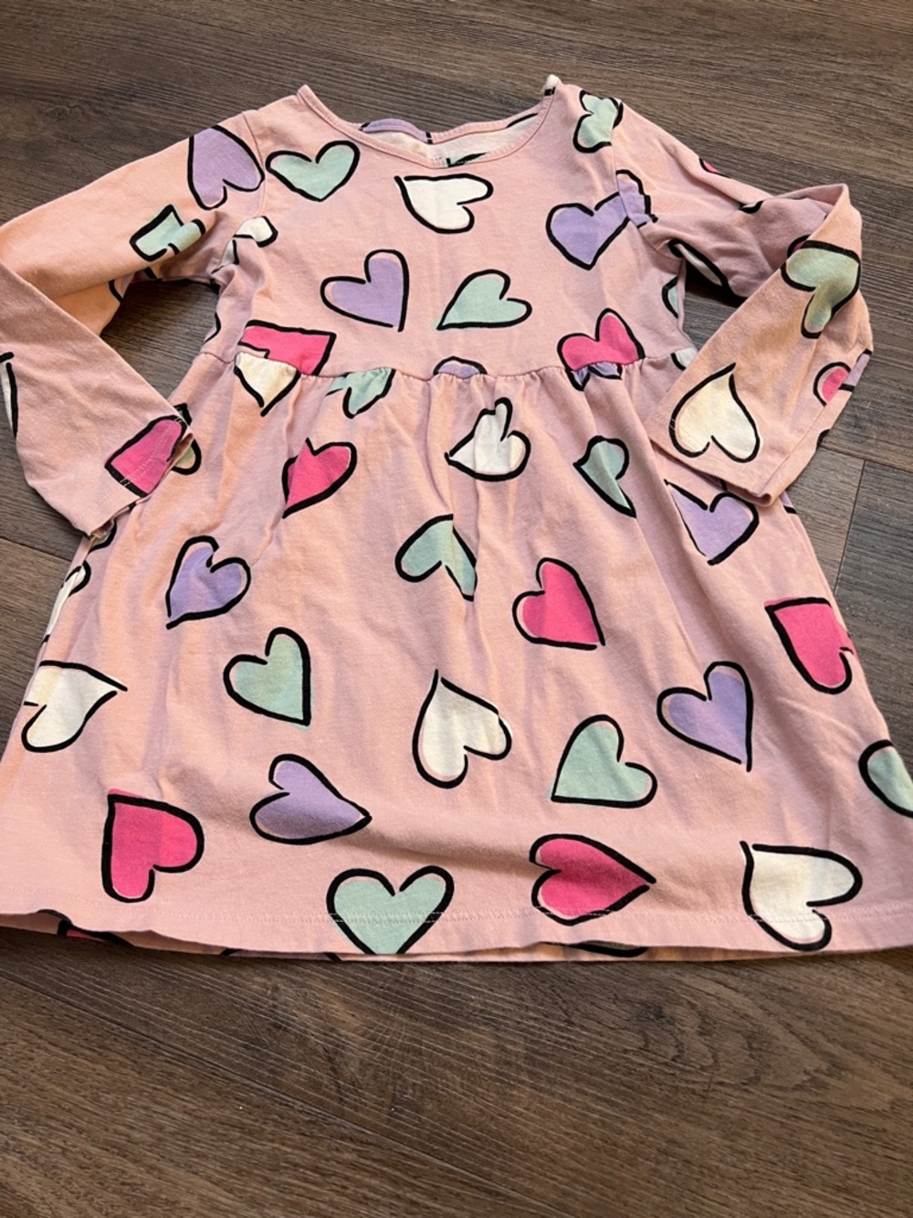 H&M Pink Long Sleeve Dress with Multicolor Heart Print